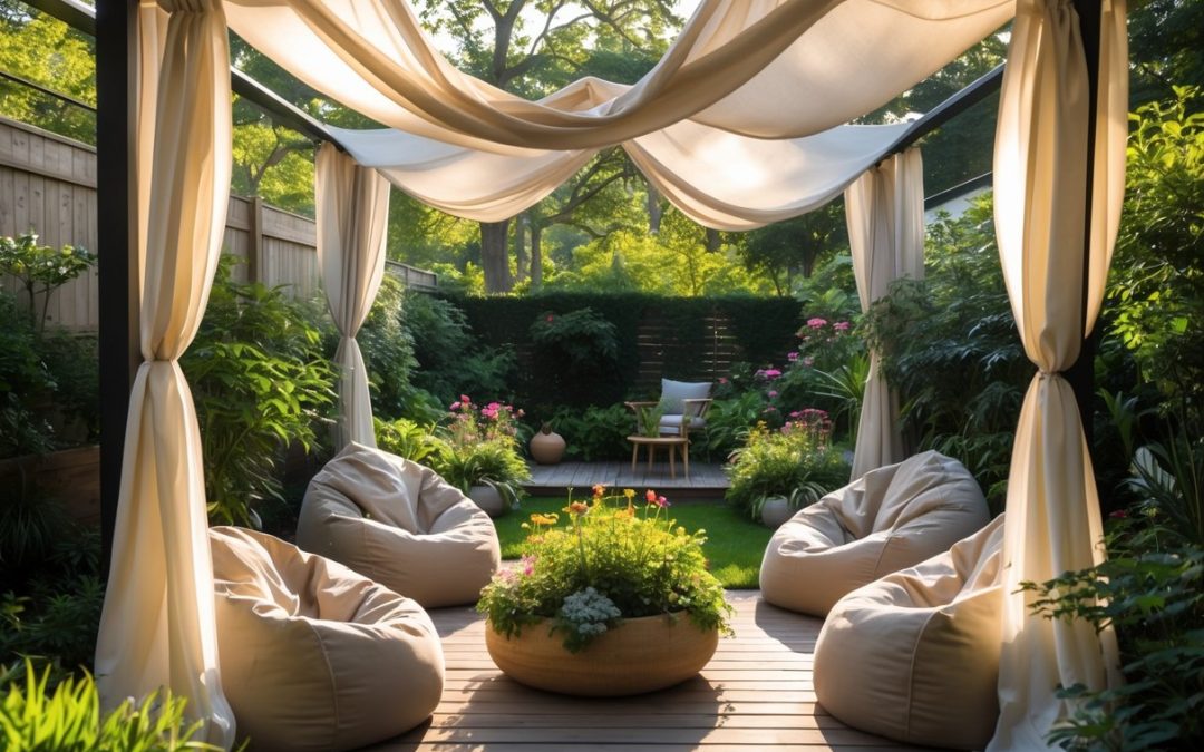 Skab hygge i haven med gardiner og komfortable sækkestole til udendørs brug